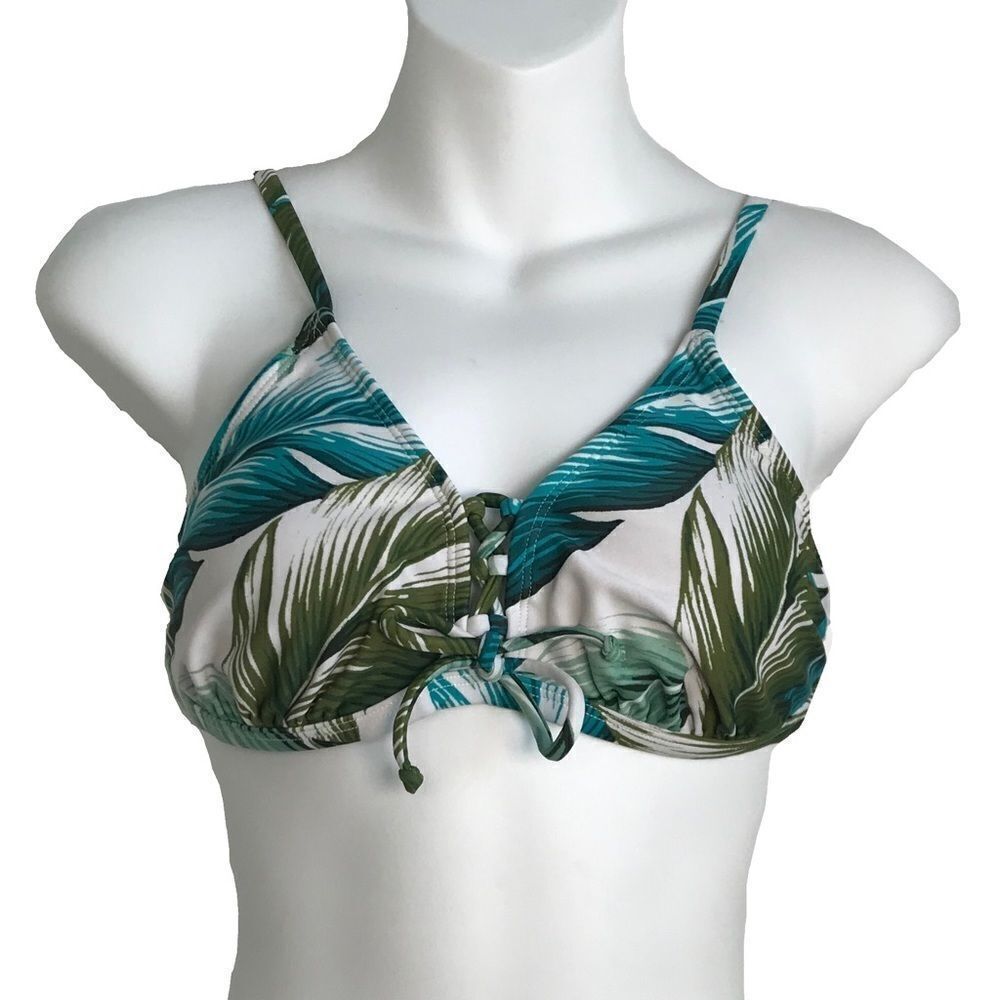 Palm Leaves Bikini Top Blue Green Size Large